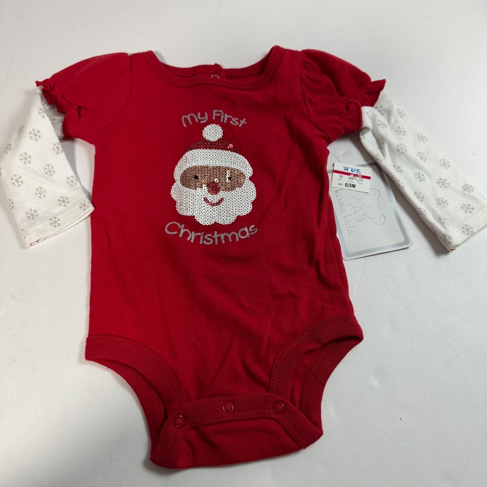 Koala Kids My First Christmas Santa Sequin Bodysuit Red White 0-3M NWT